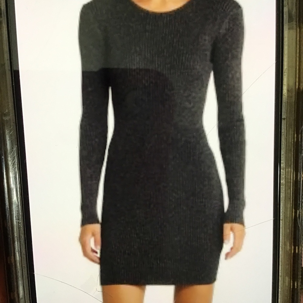 New Open Edit Womens Sweater Dress Black,Silver,Metallic Long Sleeve Knit  Sz XX